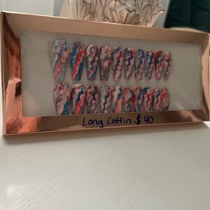 Long coffin professional press ons❤️🤍💙